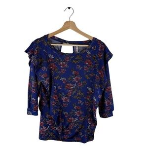 Free People Dock Street Ruffle Blouse Blue Size